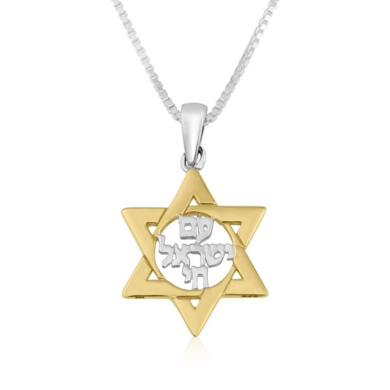 תליון שרשרת מגן דוד עם ישראל חי מצופה זהב